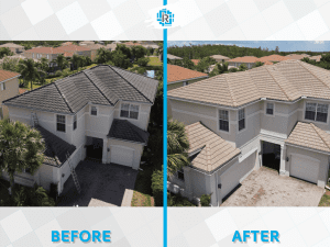 roof wash difference before and after, fort myers florida, concrete tile roof soft wash